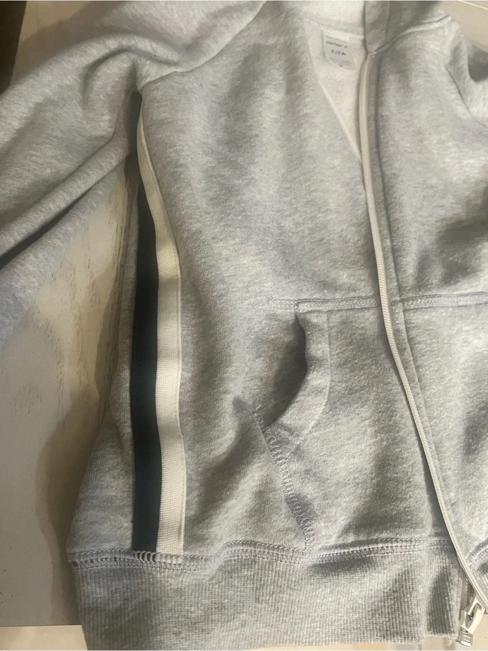 Carter's Boys Light Grey Hooded Zip Sweatshirt with Side Stripes- Size 7